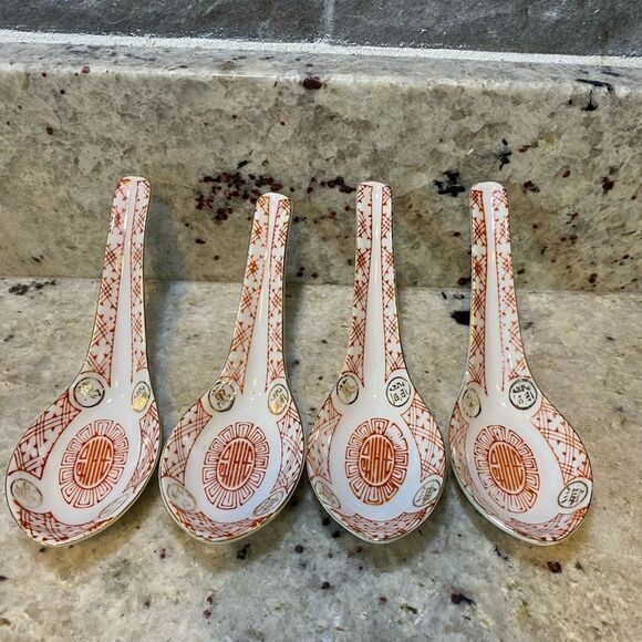 - Set‎ Of 4 Porcelain Rice Spoons - Picture 1 of 5